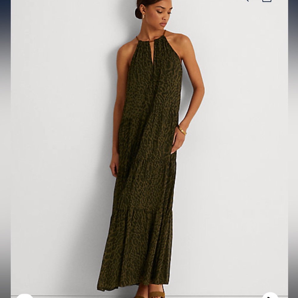 Ralph Lauren Ocelot-Print Georgette Halter Dress